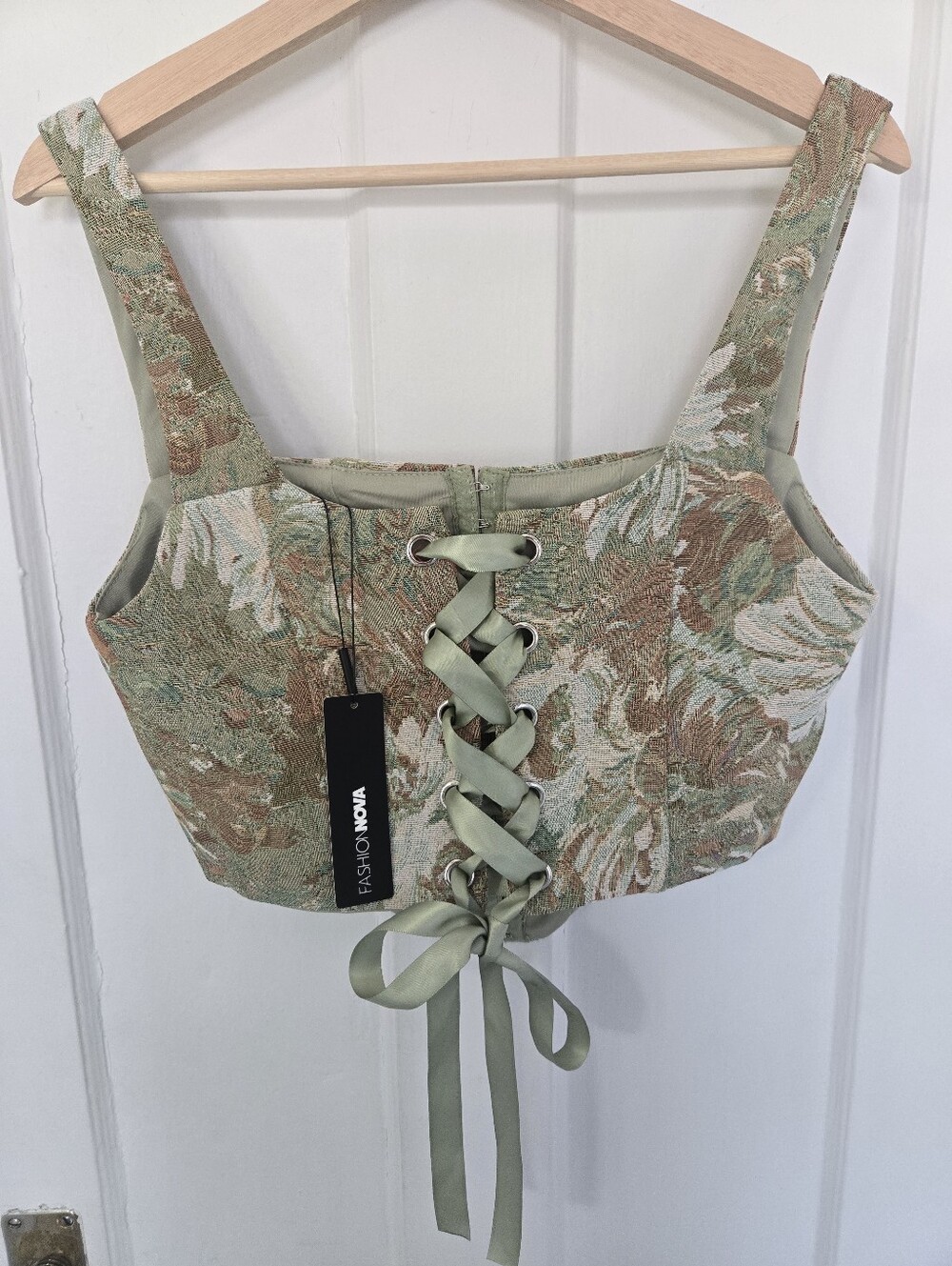 NWT Green Floral Tapestry Corset Size XL Ren Fest Fairy Cosplay Basque Waist